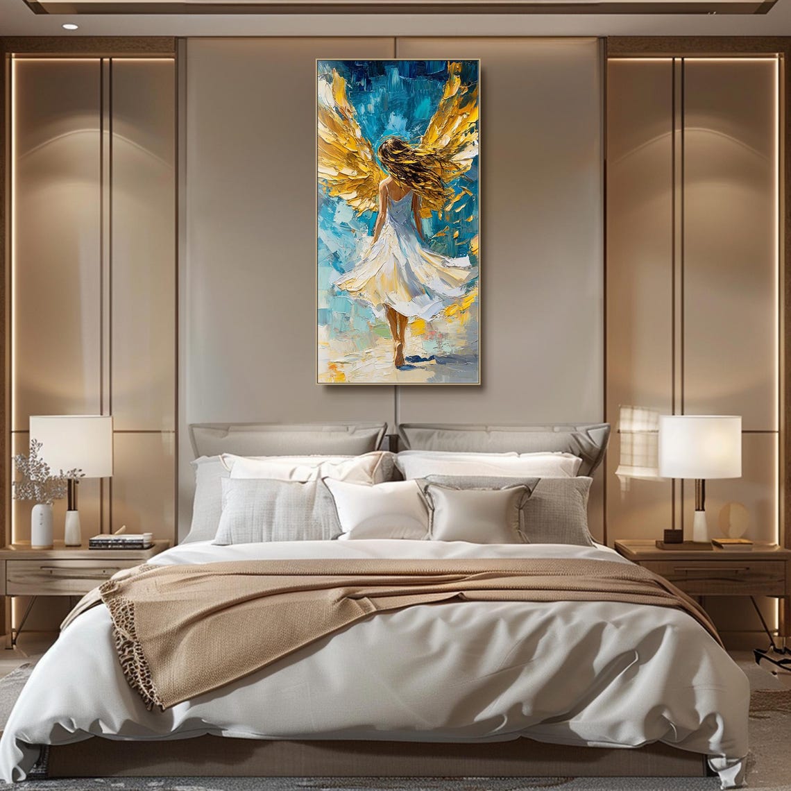 Golden Angel Oil Painting 3d Texture Wall Art Abstract Large Angelic Wall Decor Feminine Spiritual Art For Office Livingroom Wall Art - Image 3