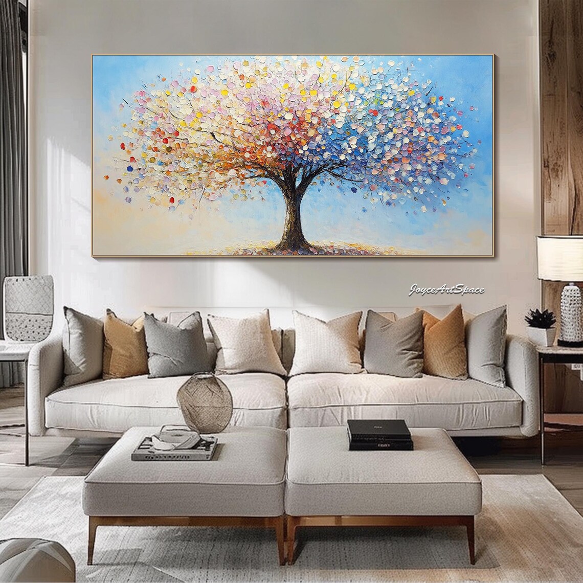 Colorful Tree Acrylic Painting Art Print, Living Room - Image 5