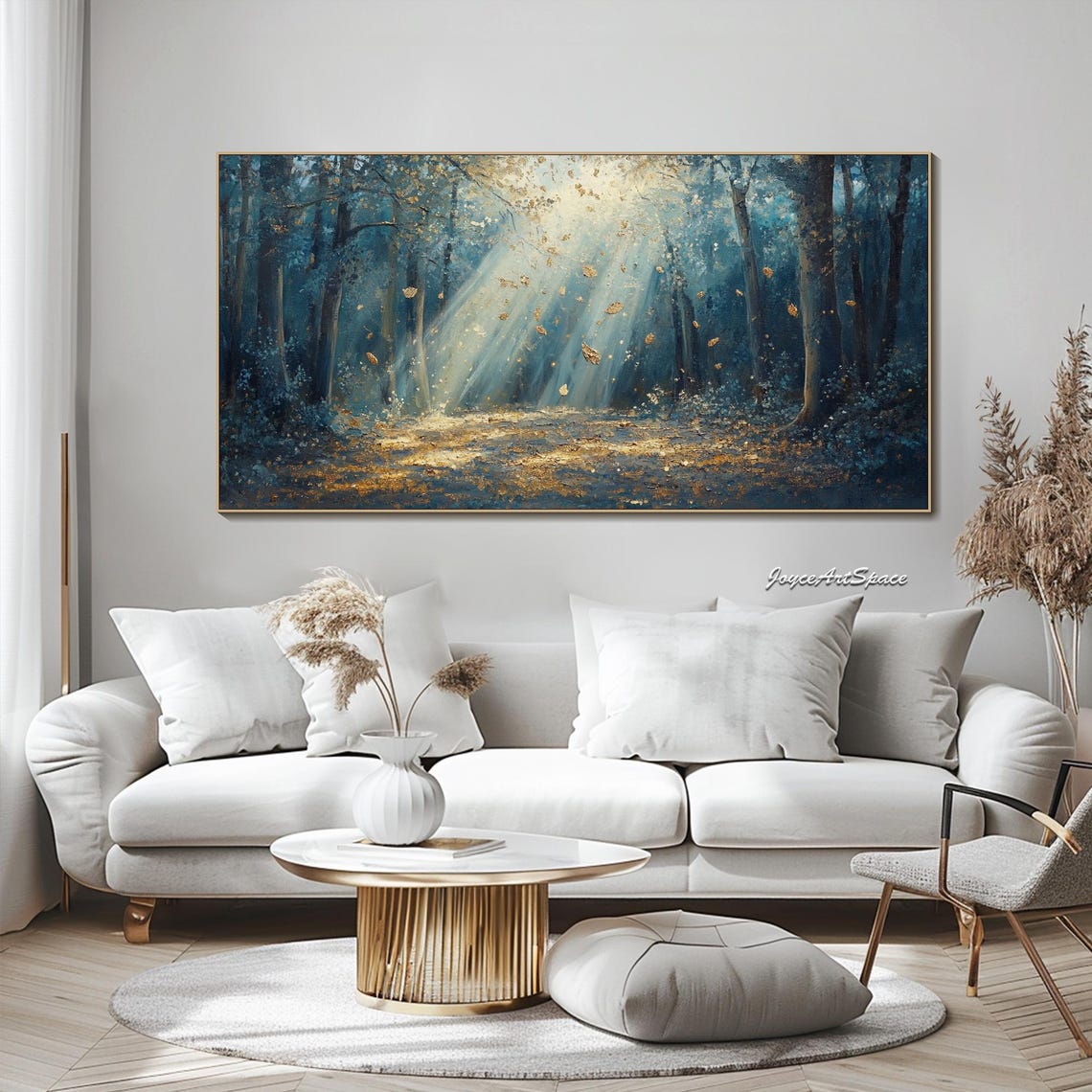 Enchanted Forest Golden Light Rays Falling Leaves 3D Art Poster - Image 5