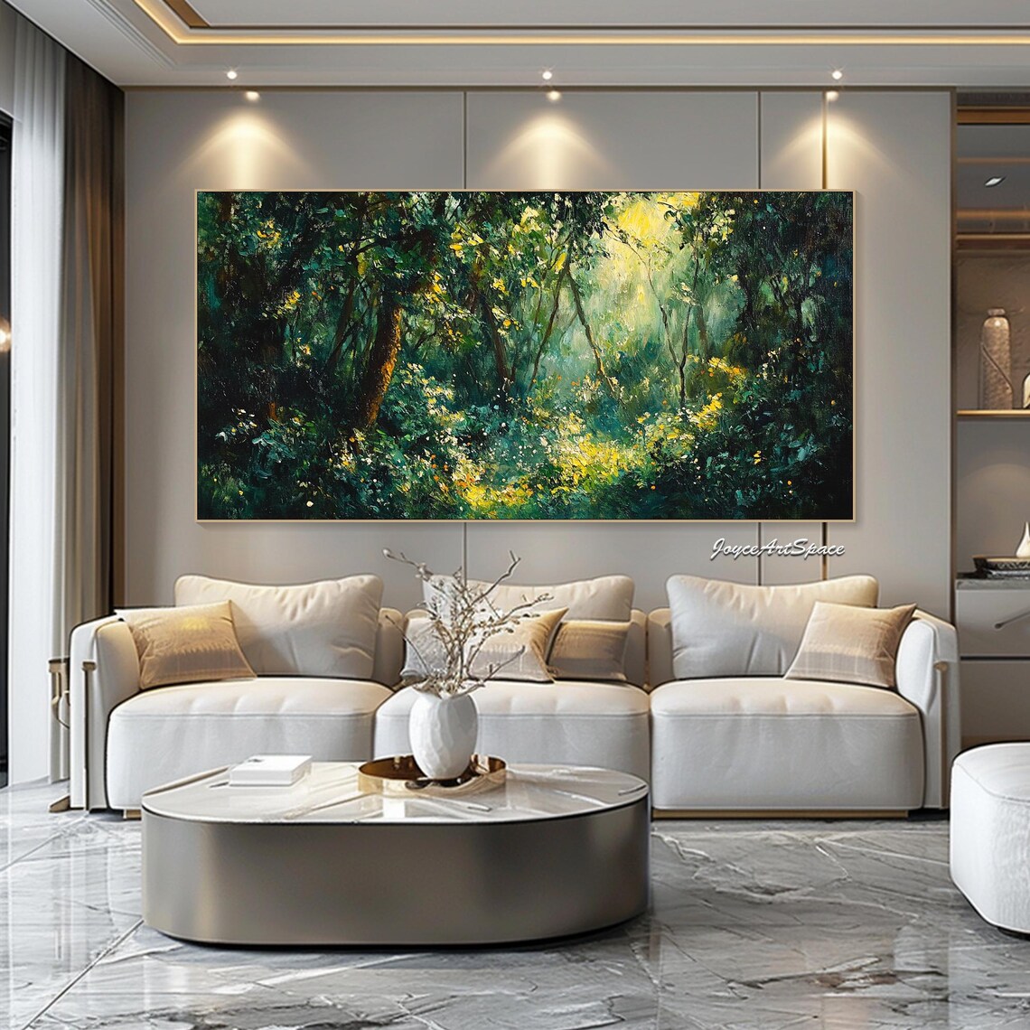 Green Forest Sunbeam Textured 3D Landscape Oil Painting Poster - Image 3