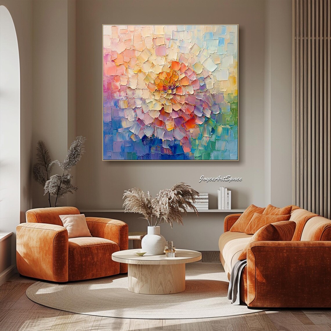 Abstract Blooming Dahlia Flower Pastel Colors 3D Impasto Poster - Image 4