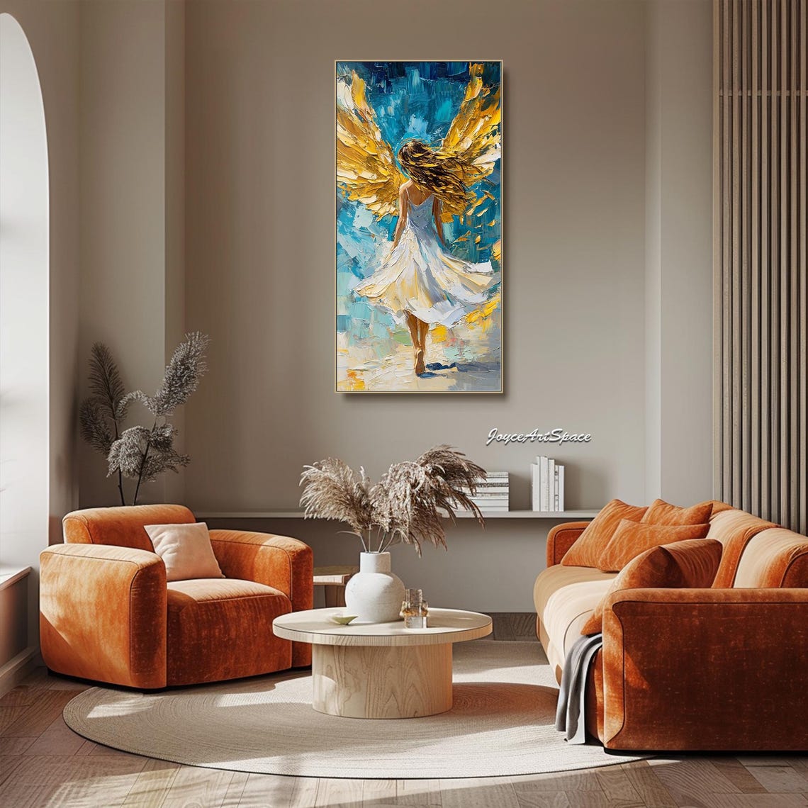 Golden Angel Oil Painting 3d Texture Wall Art Abstract Large Angelic Wall Decor Feminine Spiritual Art For Office Livingroom Wall Art - Image 4