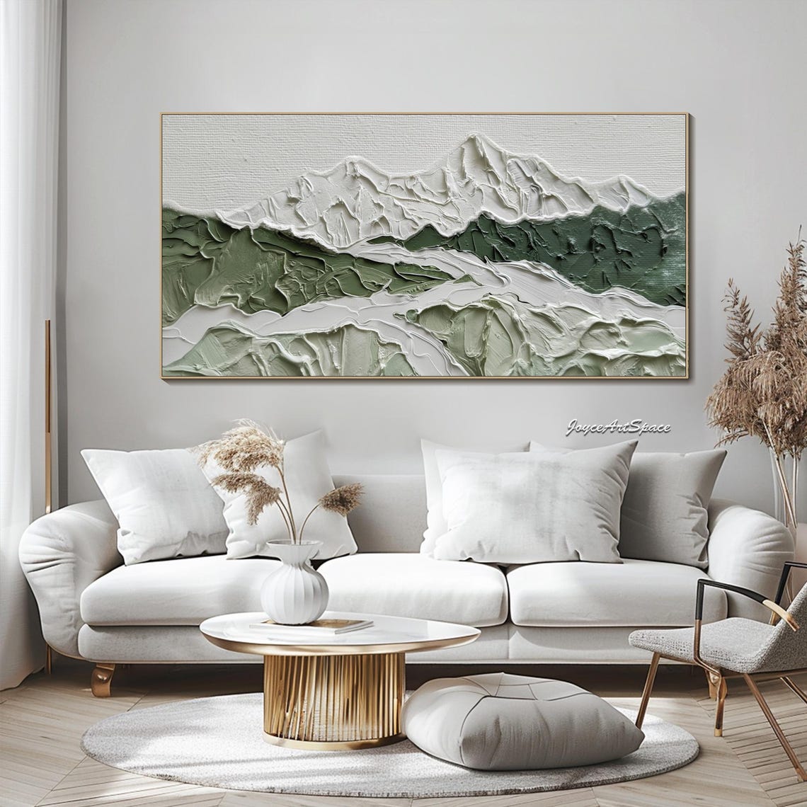 Green Snow Peak Mountains Textured 3D Impasto Landscape Art Poster - Image 3