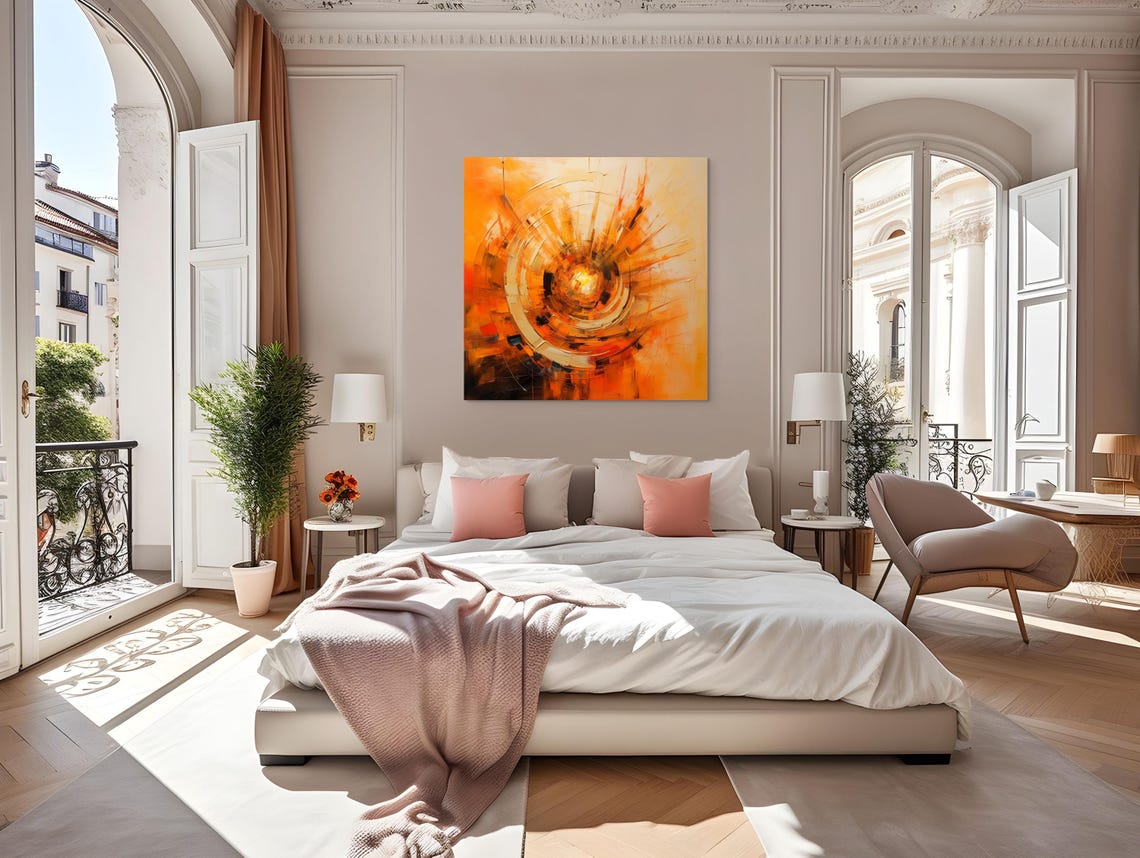 Orange Abstract Art Fiery Orange Swirl Modern Abstract For Bold Home Dcor Unique Artistry Eye Catching Sunburst Design - Image 4