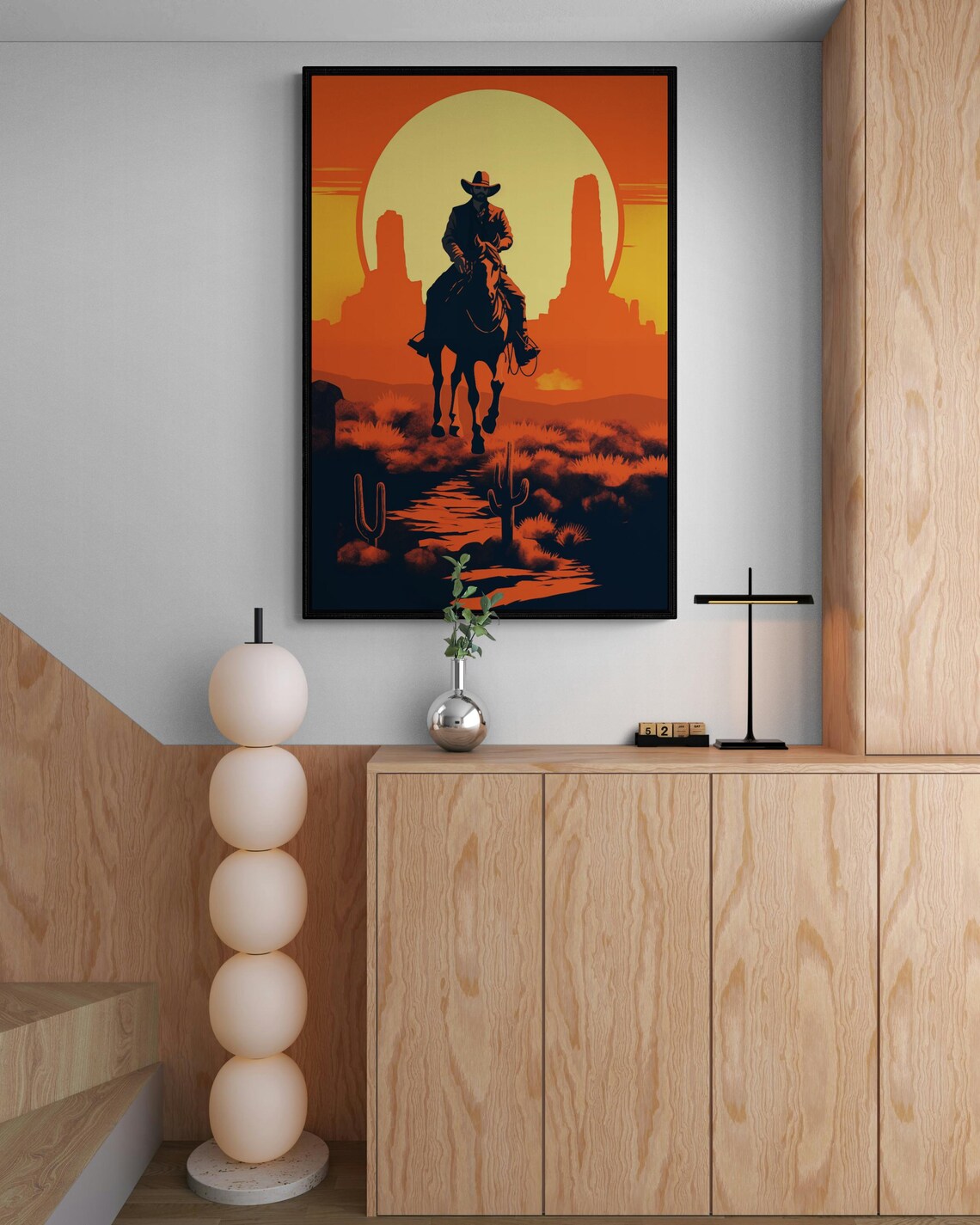Cowboy on Horseback Sunset Silhouette Western Desert Art Poster - Image 4