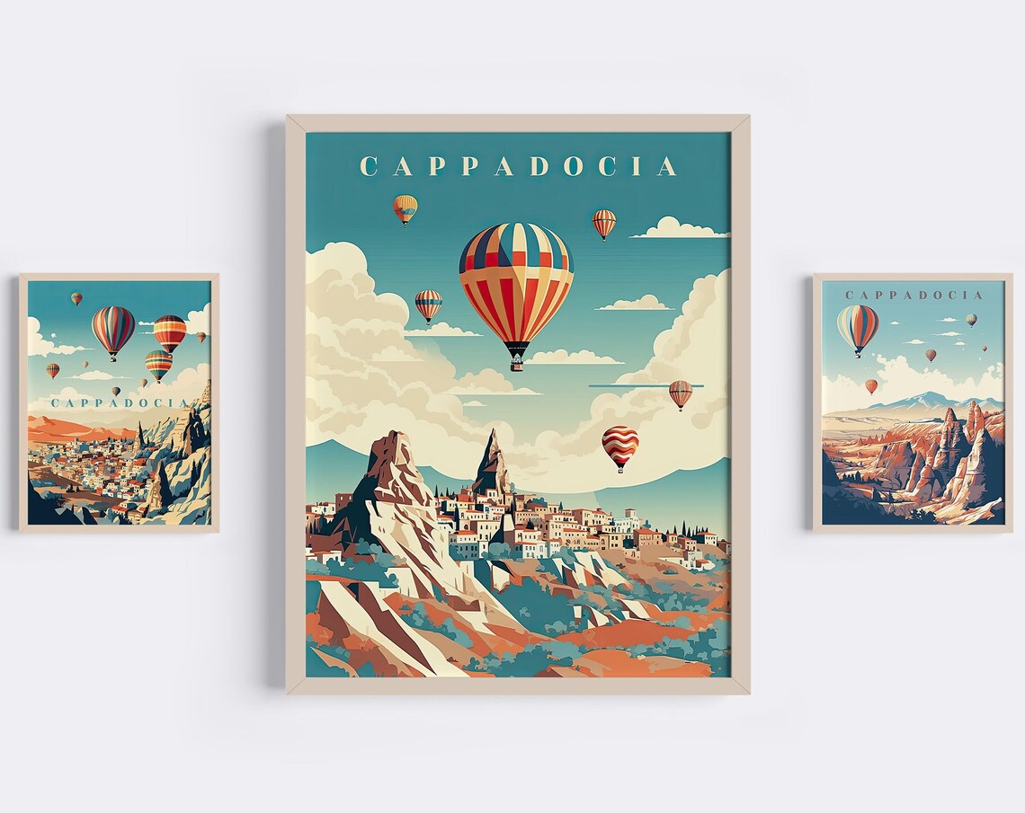 Cappadocia Turkey Hot Air Balloon Set of 3 Retro Travel Poster - Image 6
