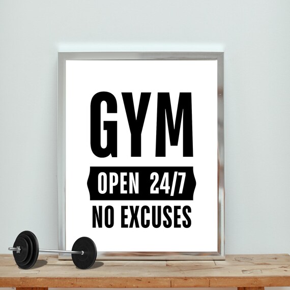 Gym Open 247 No Excuses Print Motivational Fitness Decor