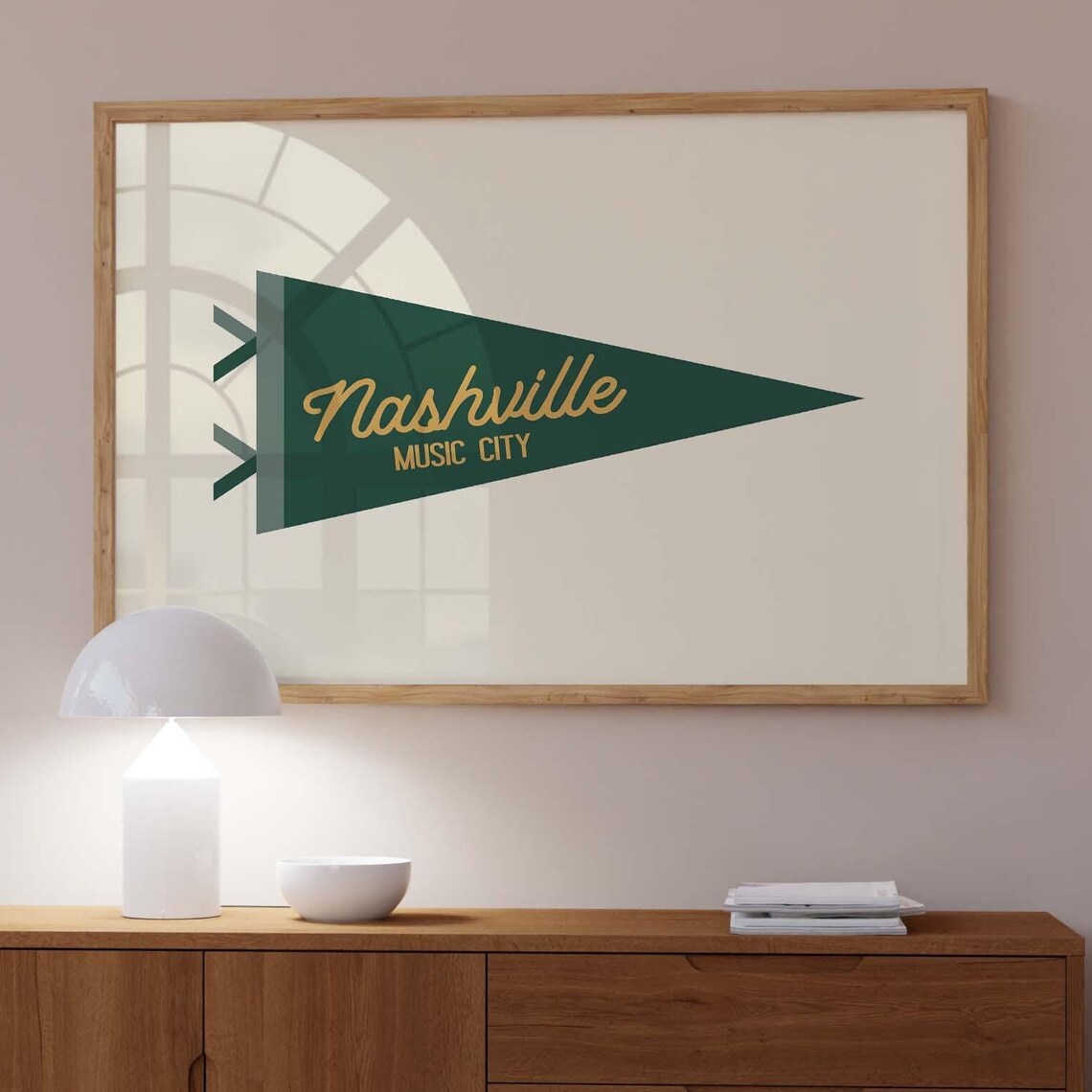 Nashville Music City Dark Green Pennant Flag Vintage Travel Poster