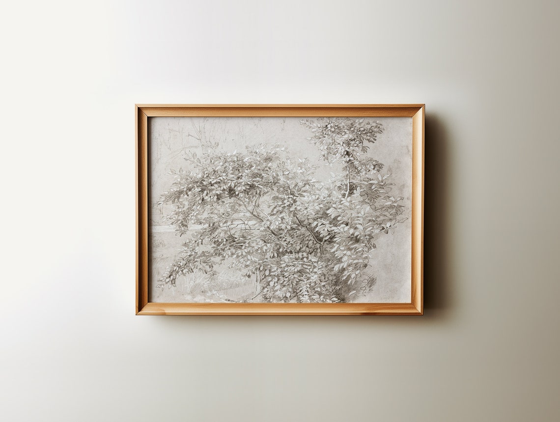 Monochrome Botanical Tree Sketch Neutral Minimalist Wall Art