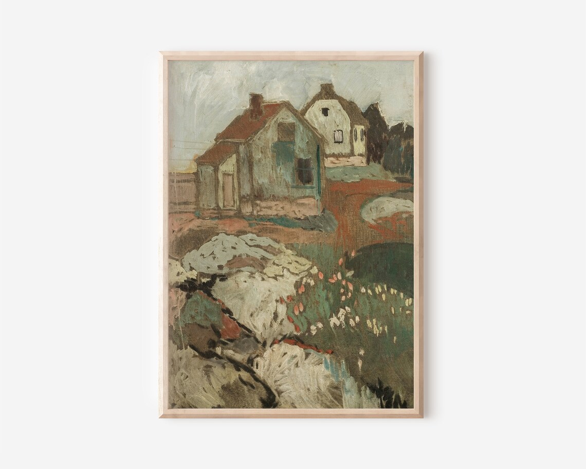Cottage Core Autumn Landscape Art Print, Neutral