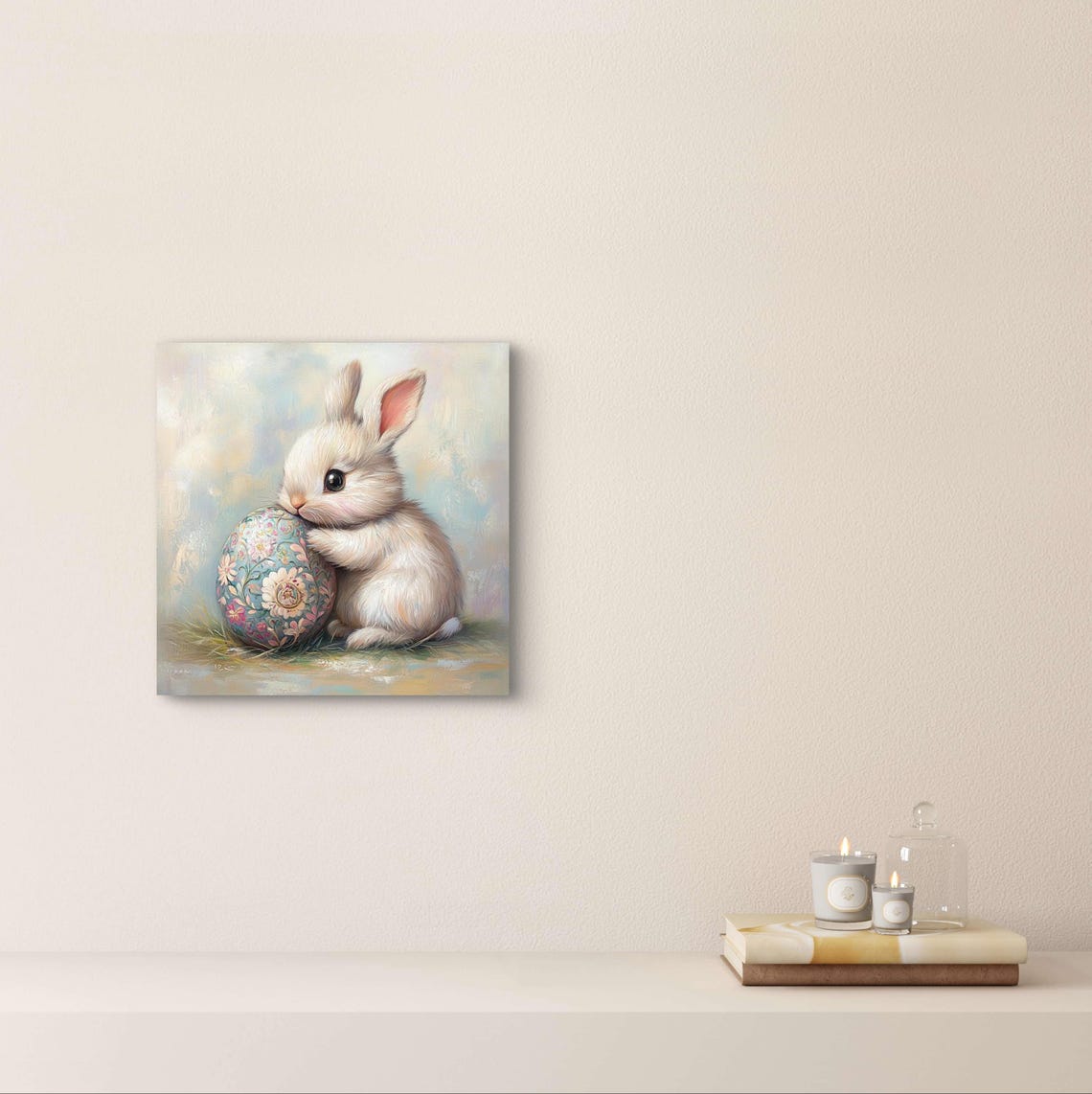 Sweet Bunny Hugging Decorated Floral Easter Egg Pastel Nursery Poster - Image 2