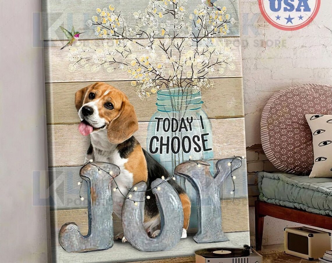 Today I Choose Joy Beagle Puppy with Mason Jar Farmhouse Style Poster