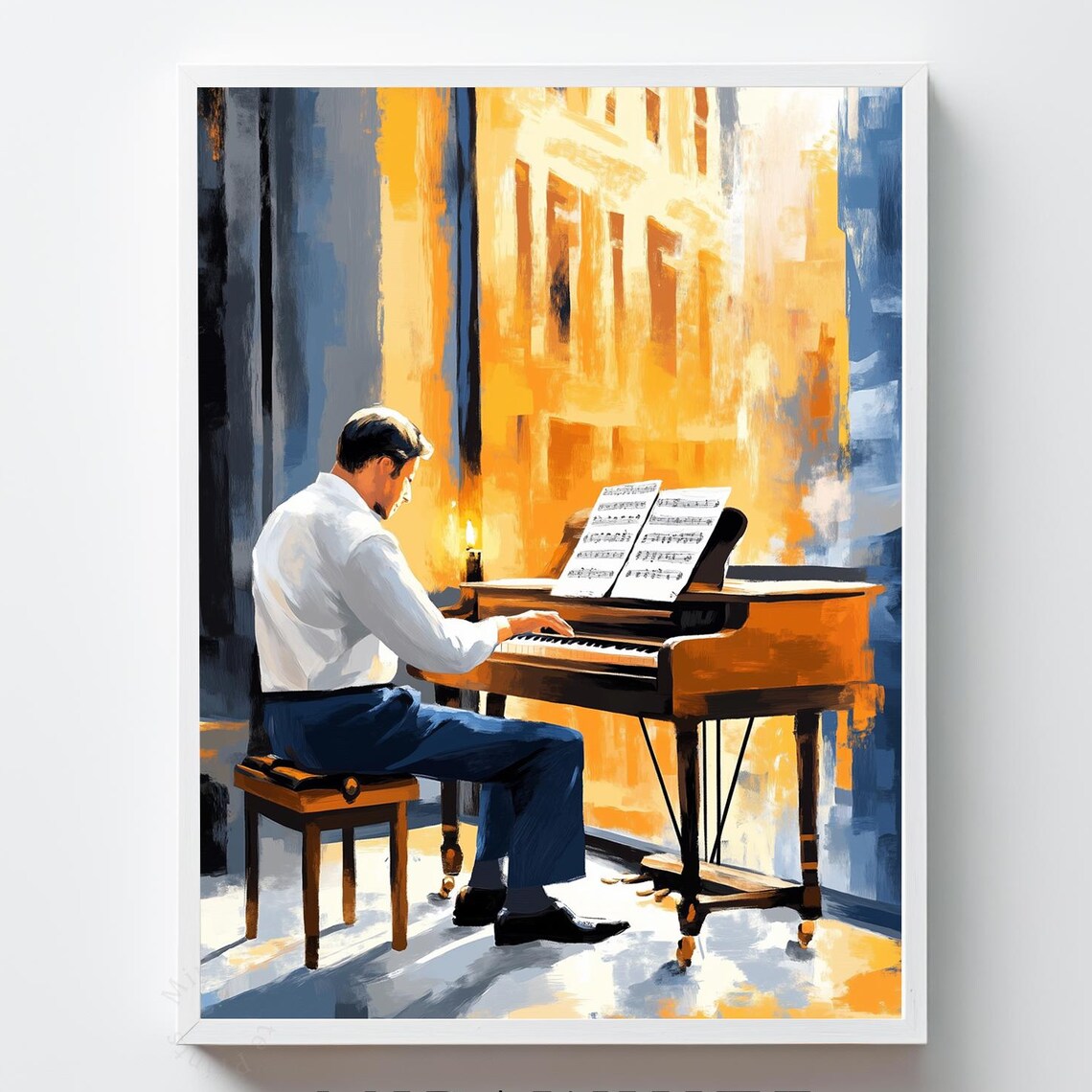Man Playing Grand Piano in Candlelight Classical Music Painting Poster