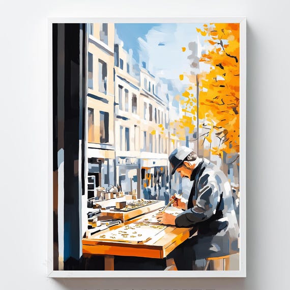 Jeweler At Workbench Art Print Autumn Scene