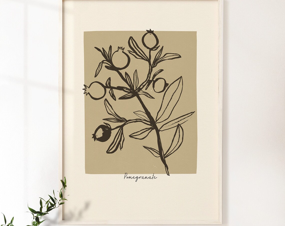 Pomegranate Fruit Line Art Print, Kitchen Wall Decor