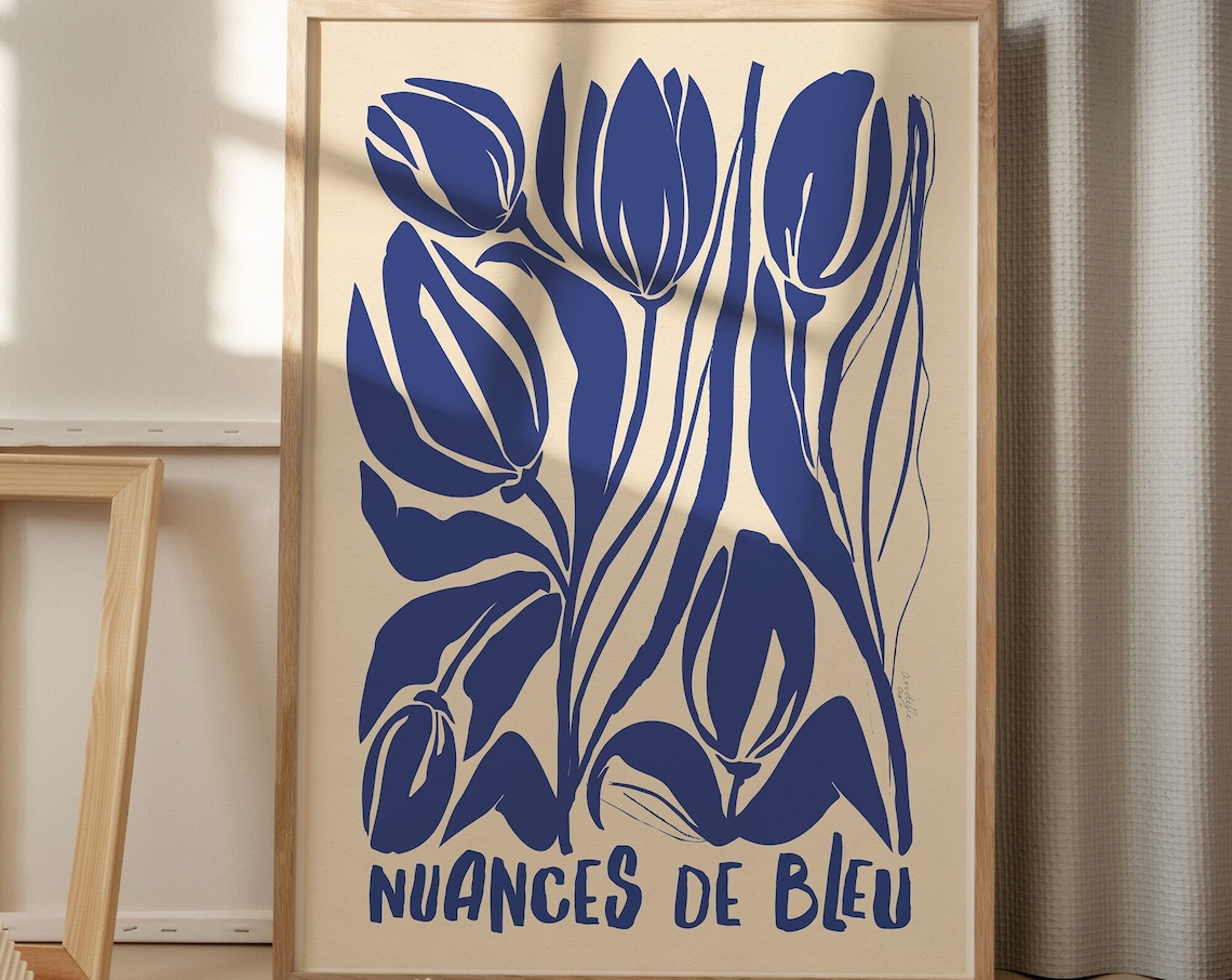 Blue Floral Still Life Art Print, Bohemian Botanical