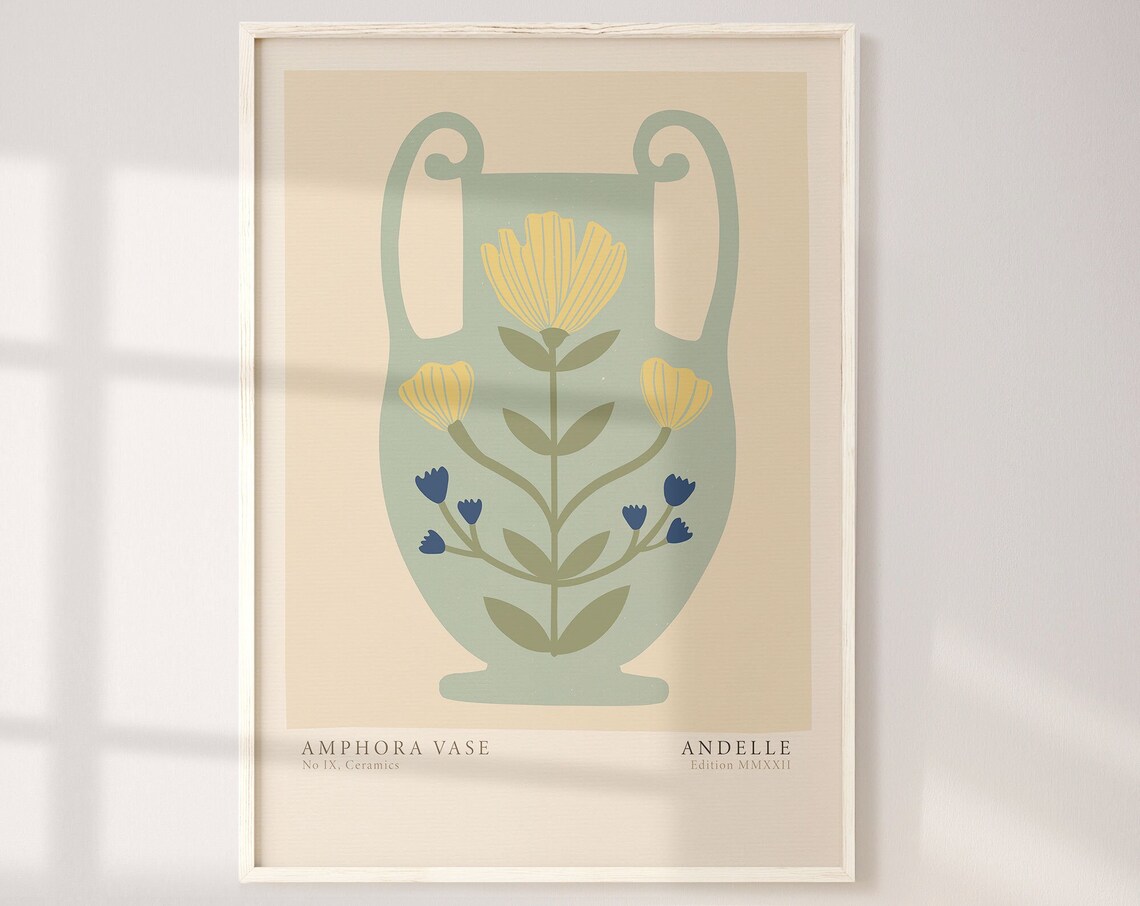 Amphora Vase Green Abstract Floral Art Print