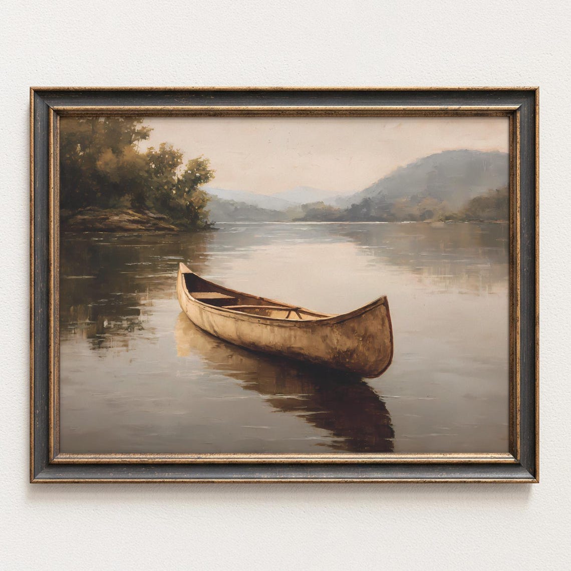Rustic Canoe Wall Art Lake House Decor Vintage Neutral Nature Lodge Cabin Peaceful Water Artwork