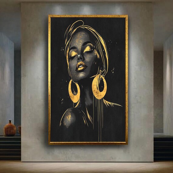 Black and Gold Woman Portrait Elegant African Headwrap Regal Poster