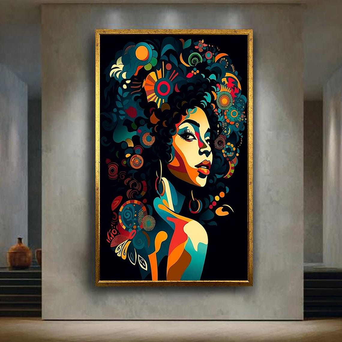 Afro Woman With Colorful Bloom Crown Bold Pop Art Portrait Poster