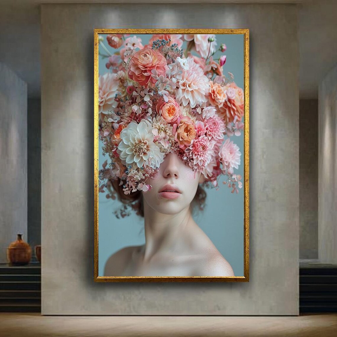 Pastel Flower Crown Woman Portrait Soft Pink Floral Dreamy Art Poster