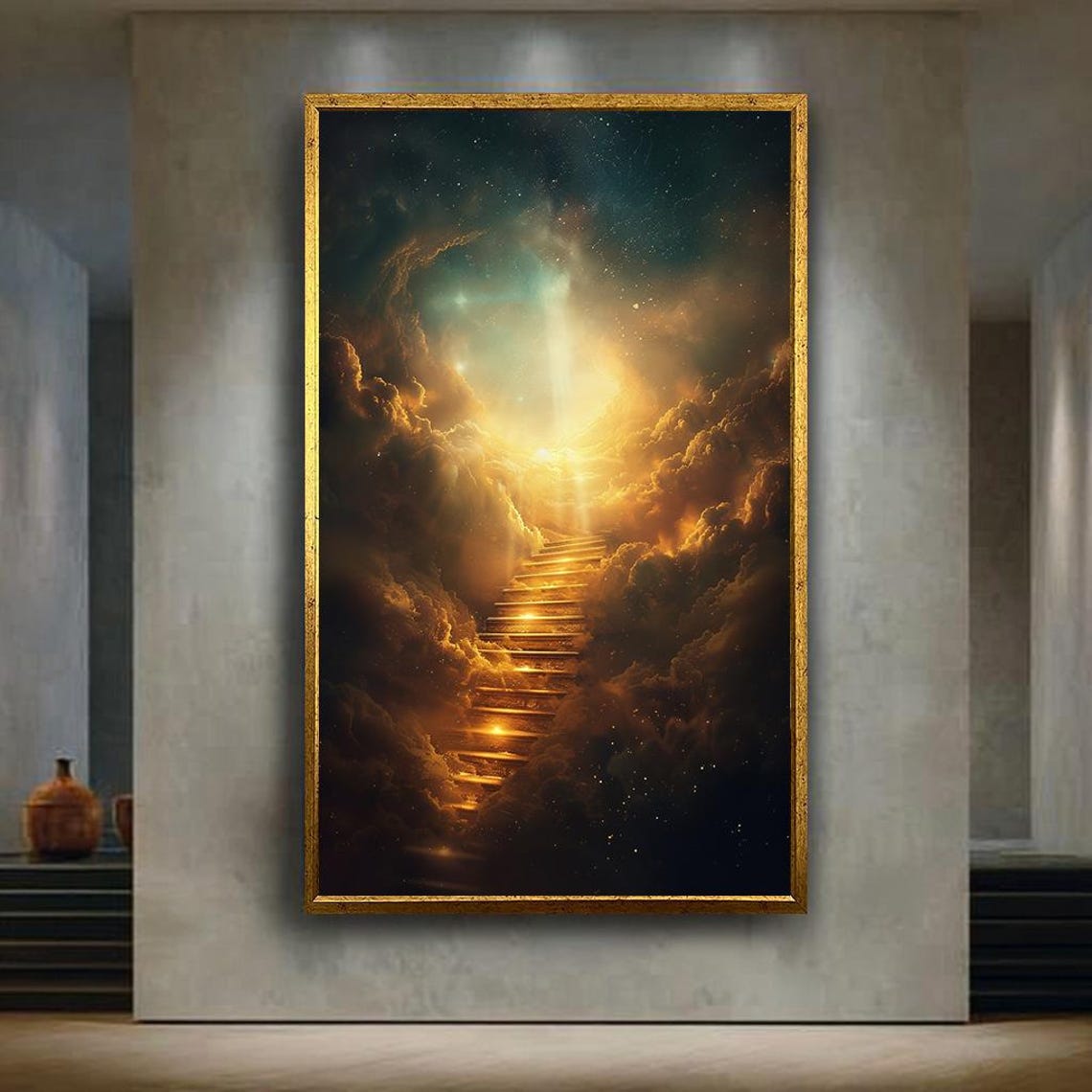 Heavenly Stairway Golden Light Celestial Clouds Spiritual Sky Poster