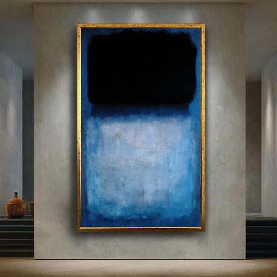 Black And Blue Abstract Canvas Wall Art Color Field Inspired Modern Painting Moody Minimalist Decor For Contemporary Interiors