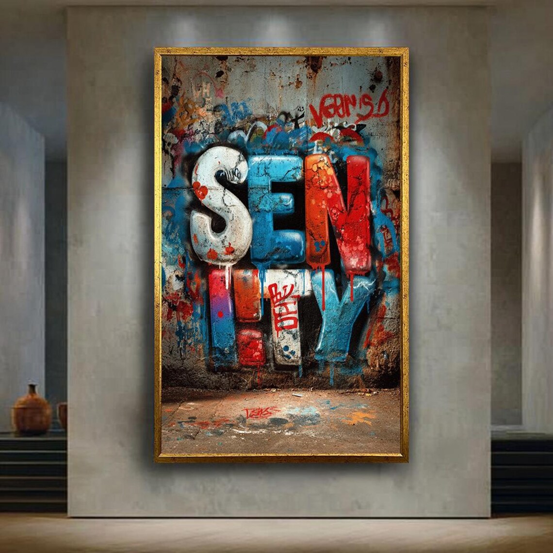 Graffiti Street Art Bold 3D SENITY Letters Colorful Spray Paint Poster