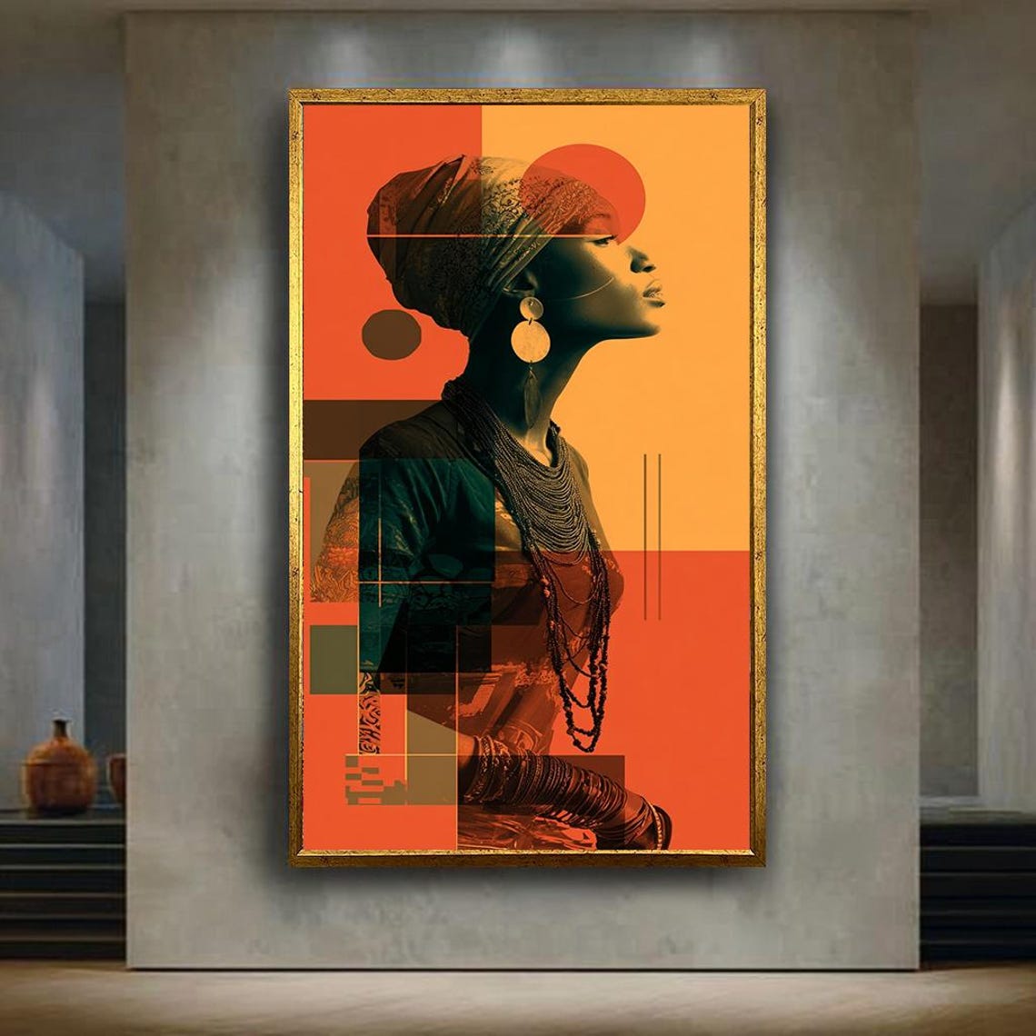 Bold Modern African Woman Abstract Orange Afrocentric Art Print