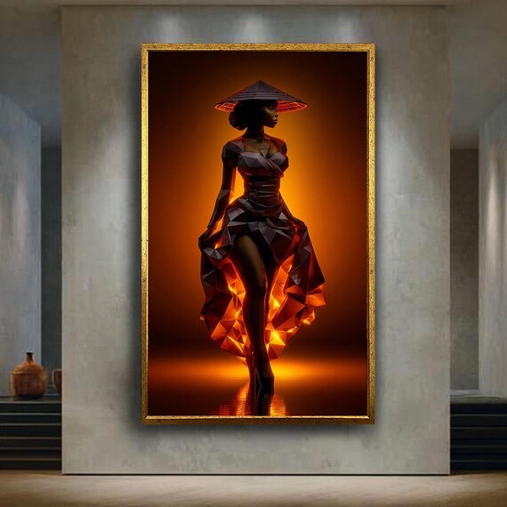 Polygonal Woman Conical Hat Amber Fashion Low Poly Art Print