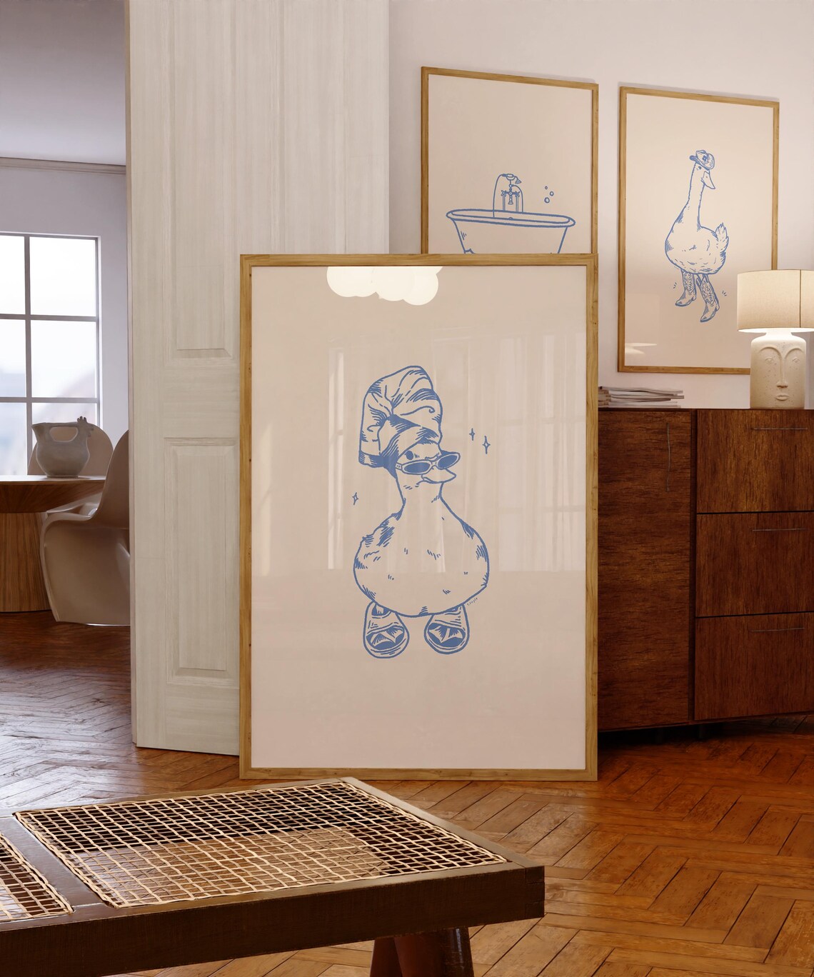 Cool Duck In Slippers Retro Bathroom Poster Print