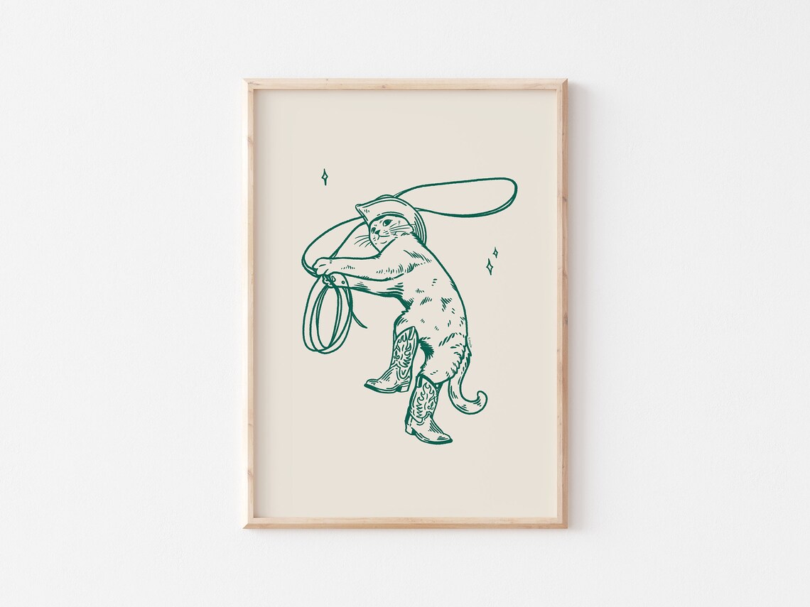 Cowboy Cat Green Vintage Western Art Print - Image 2
