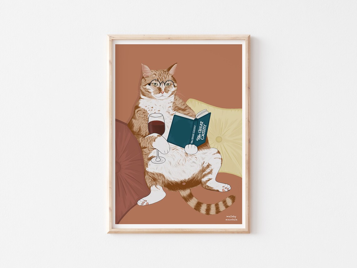 Wine Cat Print, Funny Cat Art Poster - Image 2