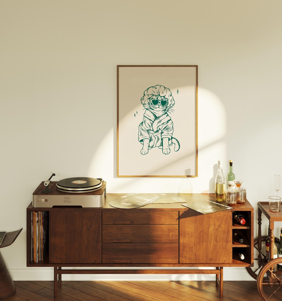 Cool Cat After Bath Green Retro Bathroom Art Print - Image 2