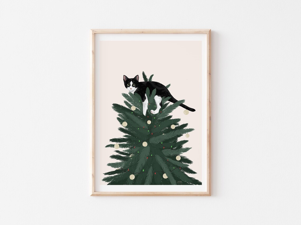 Cat In Christmas Tree Funny Cat Art Print - Image 2