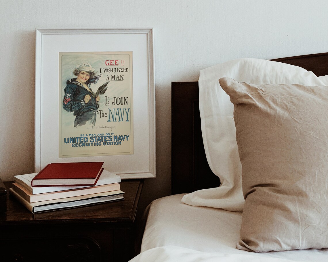 Gee I Wish I Were a Man Join the Navy Vintage Recruitment Poster - Image 2