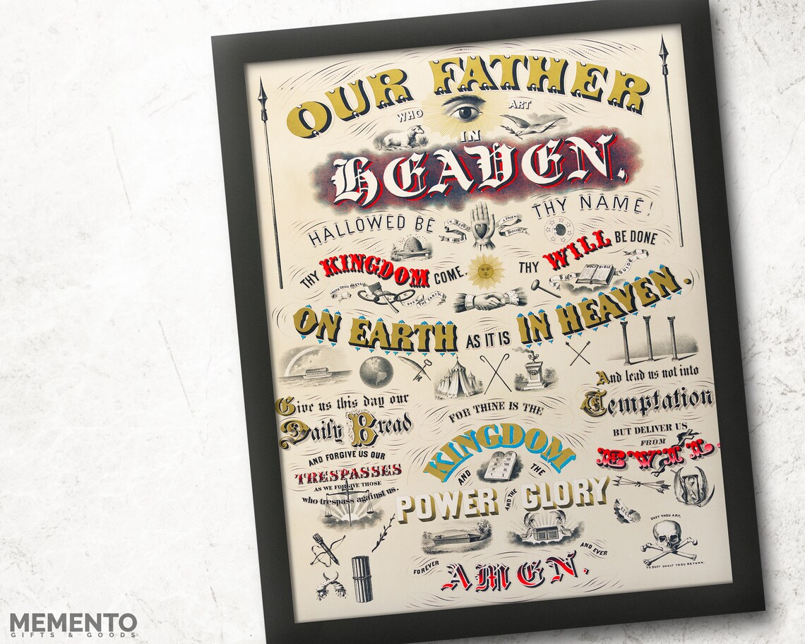 Our Father Lords Prayer Vintage Lettering Christian Faith Poster - Image 4