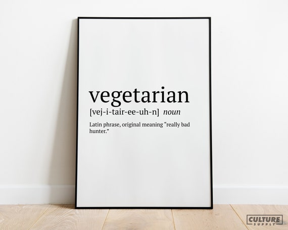 Vegetarian Dictionary Definition Friendship Gifts Funny Gift Vegan Decor House Decoration Typography Wall Art Aesthetic Room