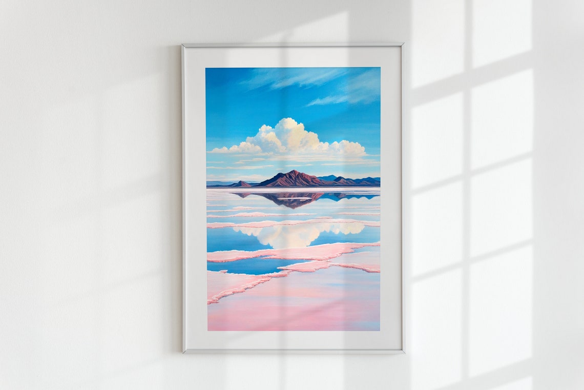 Pink Lake Painting Oil Painting Landscape Art Mountain Vintage Nature Art Wall Art Home Decor Art