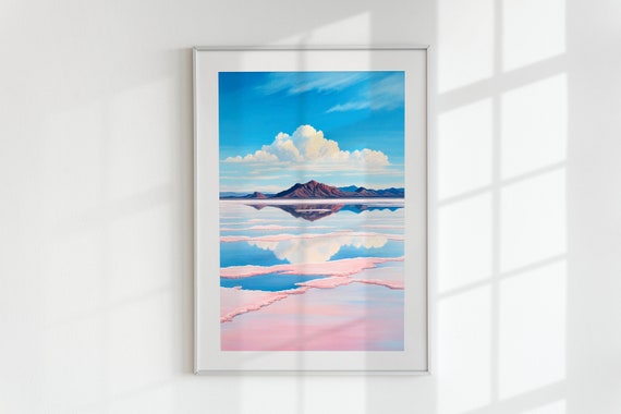 Pink Lake Painting Oil Painting Landscape Art Mountain Vintage Nature Art Wall Art Home Decor Art