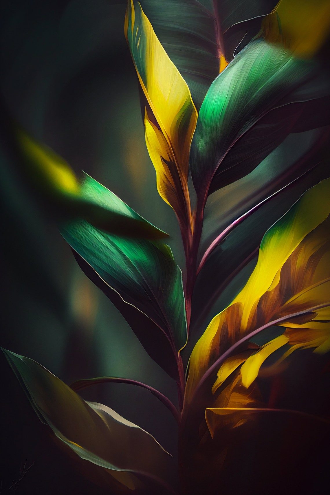 Tropical Banana Leaves Teal Gold Abstract Botanical Art Poster - Image 2