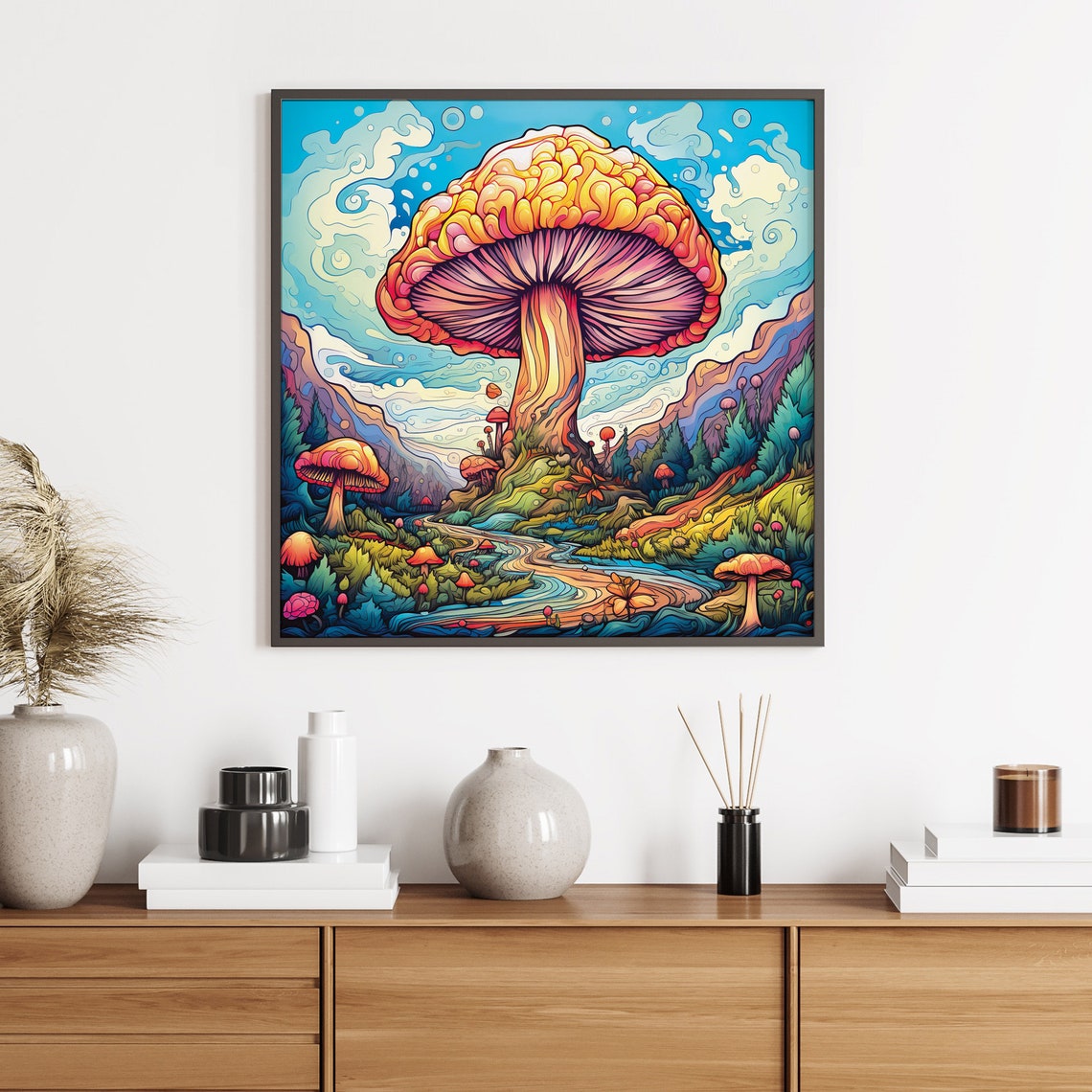 Giant Psychedelic Mushroom Valley Winding River Trippy Nature Poster - Image 5