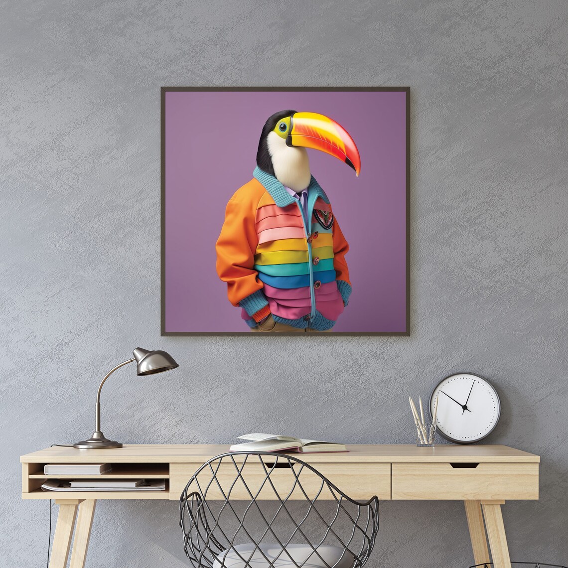 Toucan Rainbow Jacket Stylish Colorful Bird Fashion Portrait Poster - Image 3