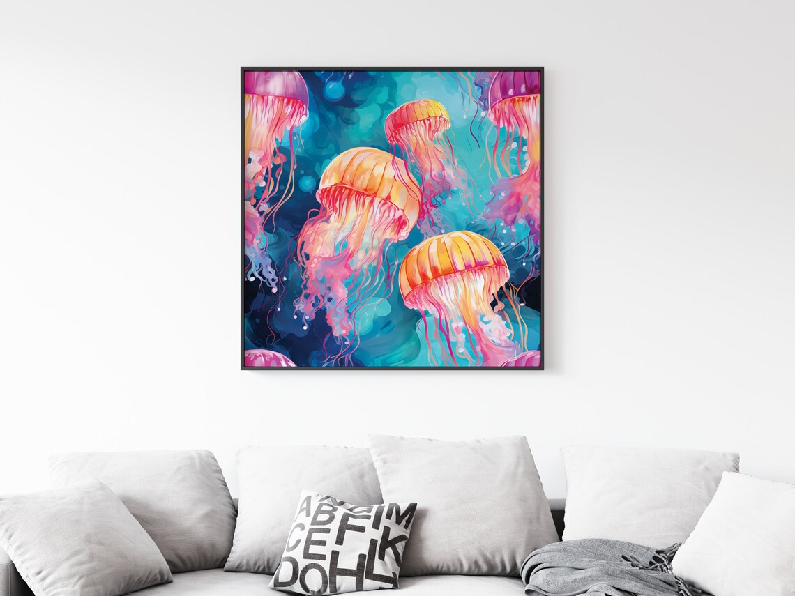 Psychedelic Jellyfish Watercolor Orange Sea Ocean Bloom Poster - Image 5