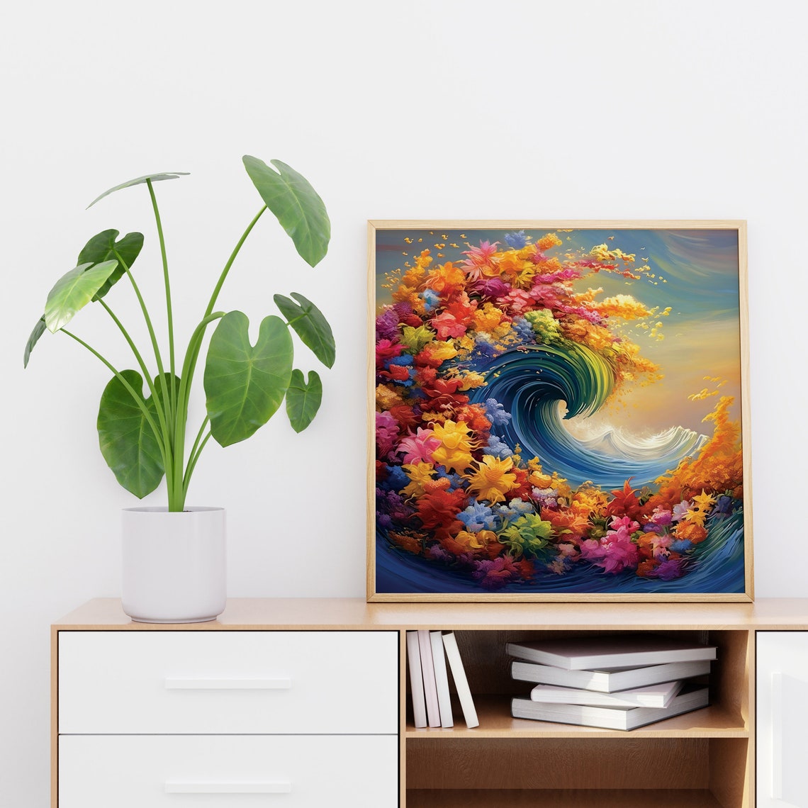 Multicolor Floral Ocean Wave Explosion Vibrant Surf Art Poster - Image 3