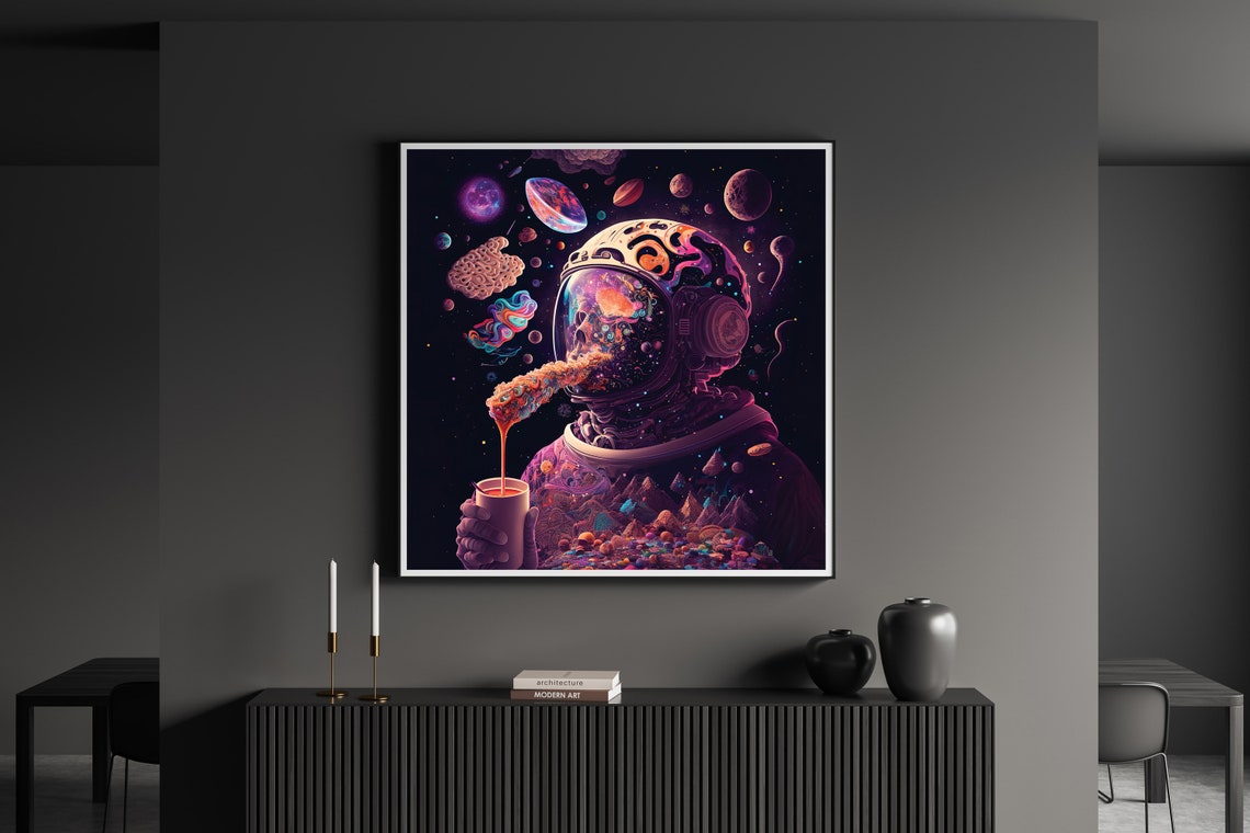 Psychedelic Astronaut Trippy Space Skull Cosmic Coffee Poster - Image 5