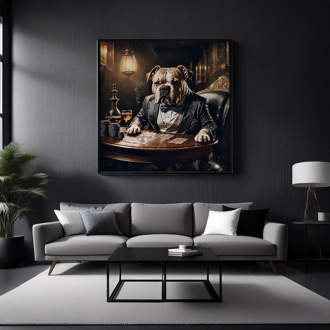 Bulldog In Suit Playing Poker Vintage Casino Card Night Art Poster - Image 2