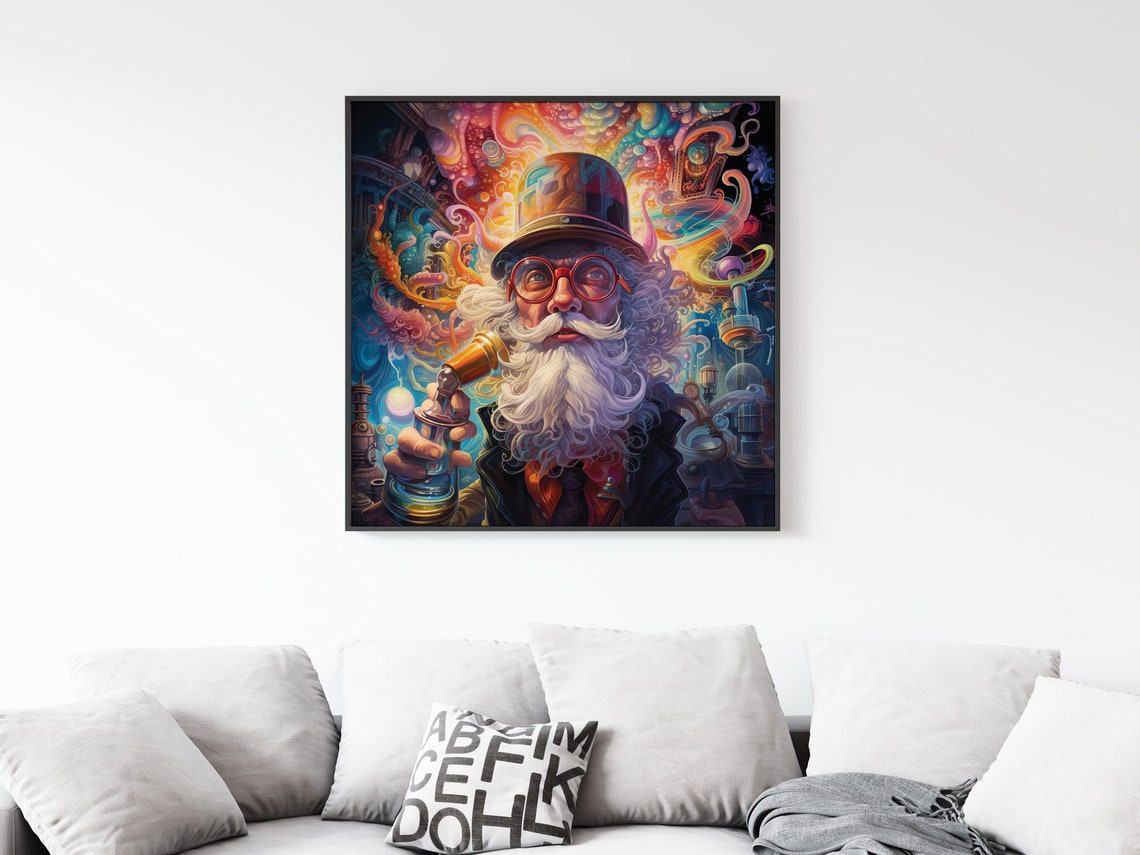 Bearded Old Alchemist With Flask Psychedelic Portrait Art Poster - Image 5