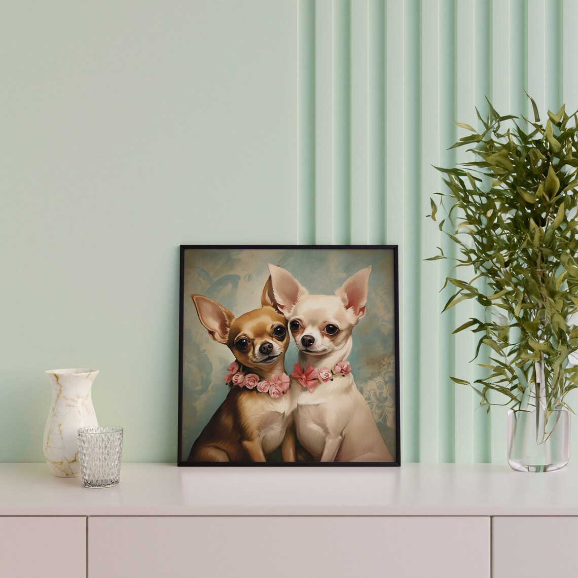 Couple Of Chihuahua Dogs Love Story Art Print - Image 2