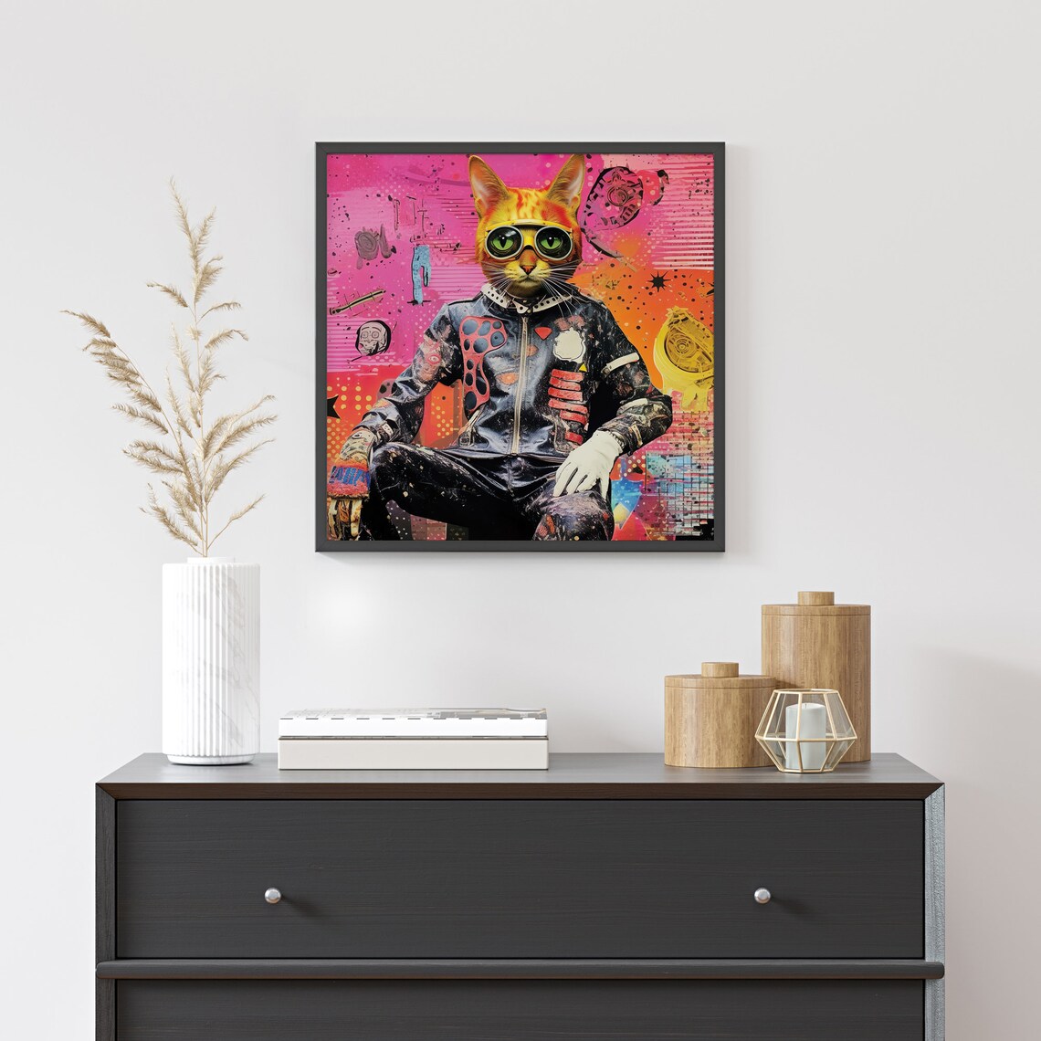 Cool Orange Cat Racer Pop Art Pink Racing Suit Portrait Poster - Image 2